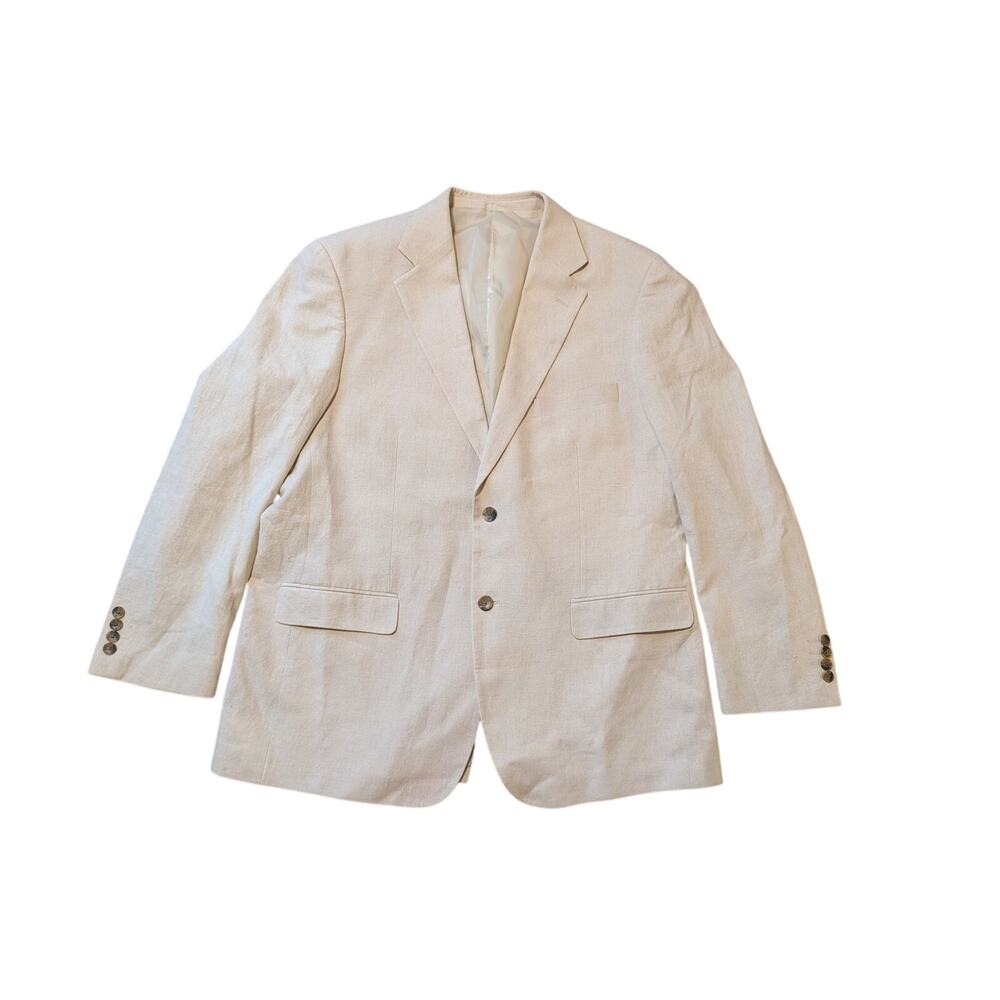 VAN HEUSEN Linen Cotton Blend Blazer Mens 44R Beige Casual Summer Sport Coat